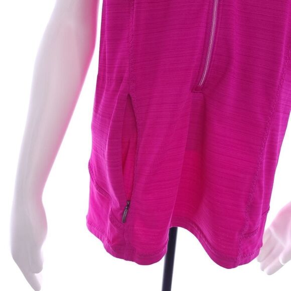 Athleta Women's Size Large Solid Pink Short Sleeve Zipper Shirt - Picture 6 of 10